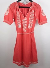 Ulla Johnson sz 2 dress embroidered peasant long sleeves red tassels