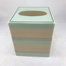 Vtg Andre Richard Indian Desert Square Tissue Box Cover Japan Peach Aqua 80s