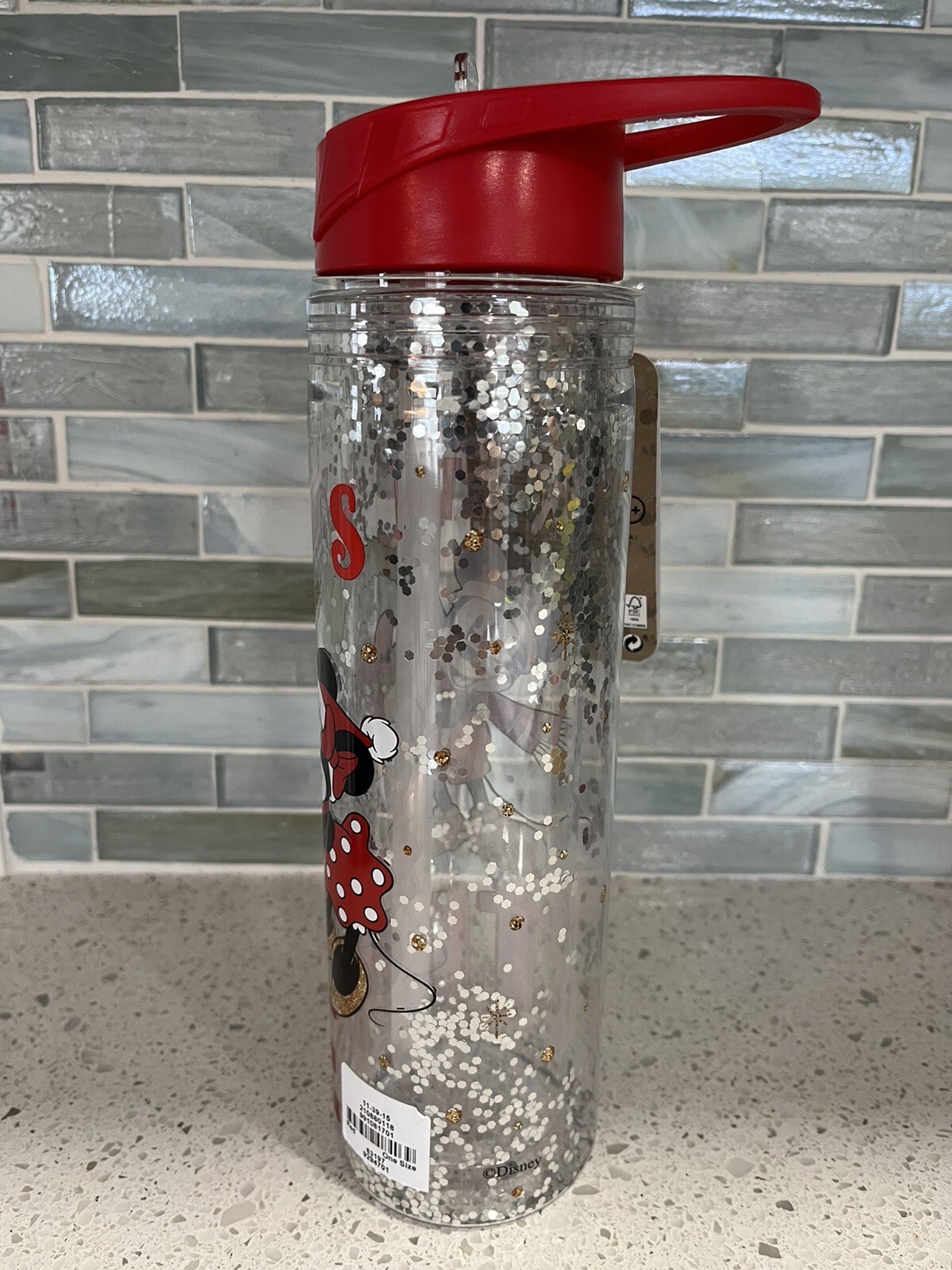 Disney Mickey and Minnie Mouse Glitter Filled Christmas Water Bottle Primark NWT