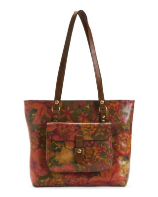 Patricia Nash Juliette Leather Tote Shoulder Bag Floral Oil Painting Zip Top NWT
