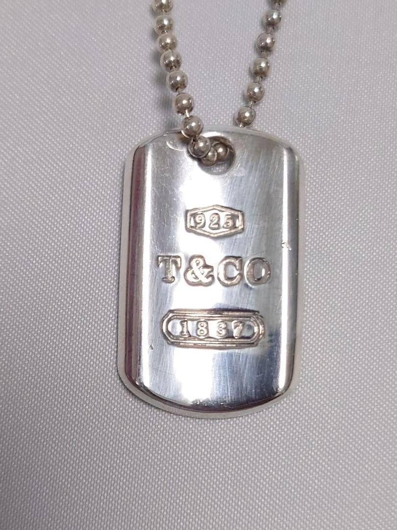 Tiffany Co. 1837 Dog Tag Pendant Necklace Silver 18