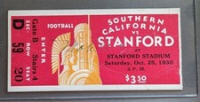 1930 USC Trojans vs Stanford Cardinal 10-25-1930 Ticket Stub COACH POP WARNER