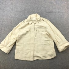 Chicos Jacket Womens 2 Beige Solid Casual Linen Blend Snap Roll Tab