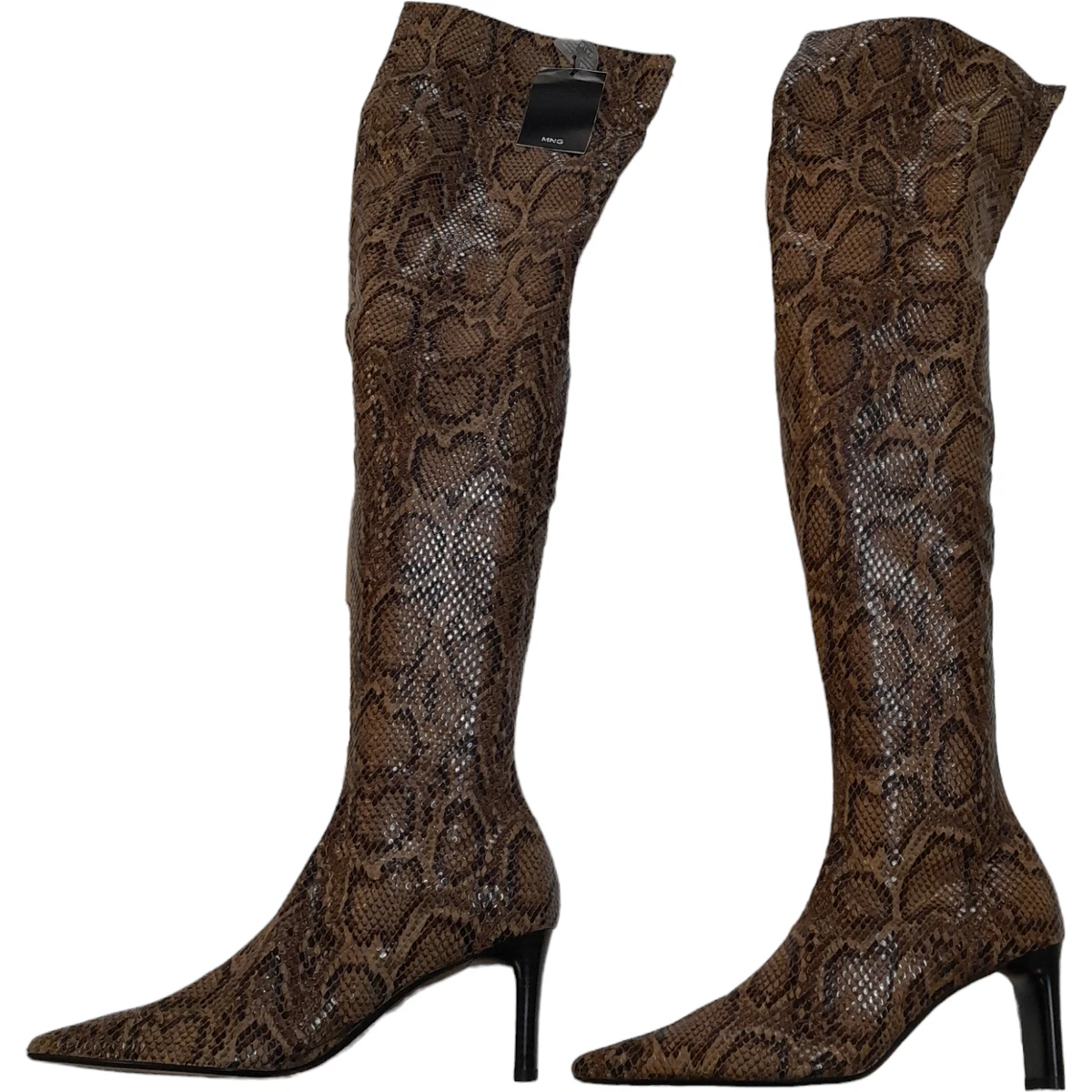 Mango Mng Thigh High Faux Snake Skin Snakeskin Heeled Boots Eu 38