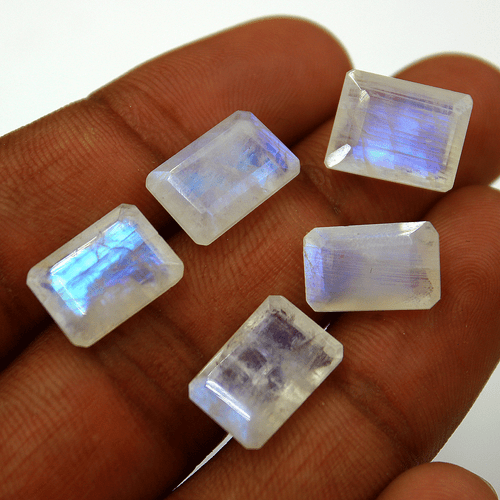 5 Pcs Natural Rainbow Moonstone Top Quality 13-13.7mm Baguette Cut Gemstones Lot - Picture 10 of 13