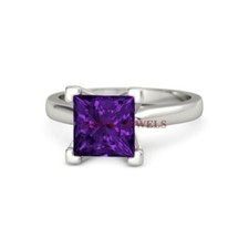 Natural Amethyst Gemstone with 14K White Gold Plated Silver Women's Ring 3772
