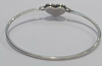 Sterling Silver 925 Designer Mother Of Pearl Inlay Heart Bangle 7