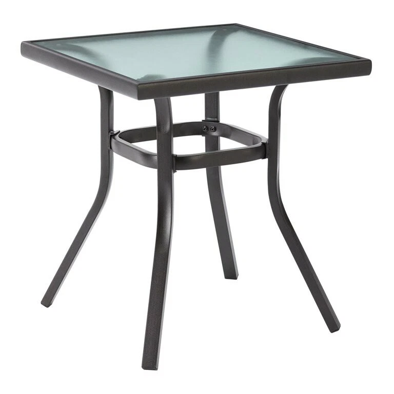 Mesa auxiliar cuadrada de acero para exteriores Mainstays Heritage Park, tapa de vidrio negro/claro Foto 2 de 4