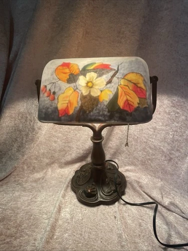 Vintage Dale Tiffany Hand Painted Floral Reverse Glass table lamp Hand Painted