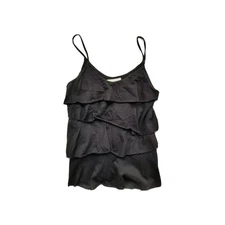 HELEN WANG Womens Black Peplum Ruffled Wool Blend Strappy Top. Size Small.