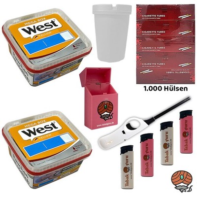 West Yellow Volumentabak Mega Box 2x 105g, 1000 King-Size Hülsen u.v.m.
