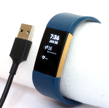 Fitbit Charge 2 Heart Rate Fitness Activity Tracker Gold Blue - Tested