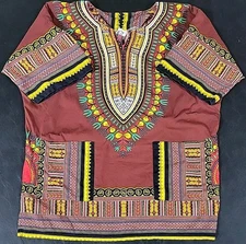 Big Mama Dashiki Hippie Maroon Color Traditional African Top Shirt See Photos