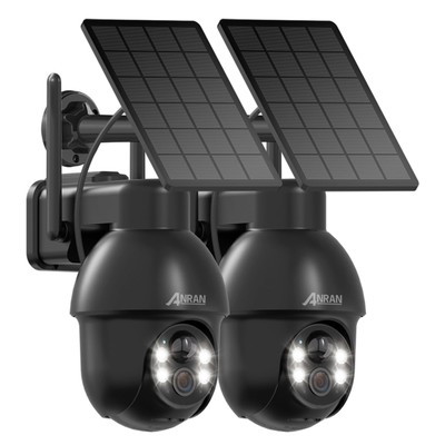 ANRAN 2K Solar Camera Outdoor Wireless, 2 Pack 2.4G WiFi 360° PTZ Camera for ...