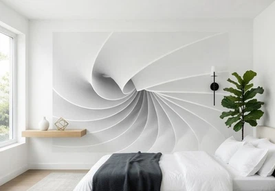 White bedroom wallpaper mural 144x100inch photo wall Swirls Abstract 3D wall art - Image 1 of 4