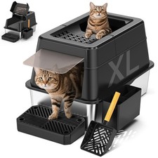 Stainless Steel Litter Box with Lid, XL Closed Metal Litter Box Modular Desig...