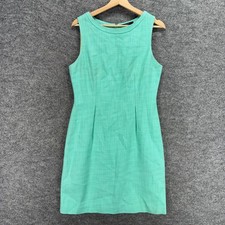Tahari Dress Women 10 Blue Sheath Midi Zipper Lined Sleeveless Cotton Casual