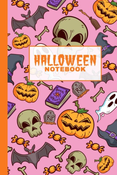 Notizbuch 6X9 Zoll, 110 Seiten, Blau Linierte Seiten, Matt, Halloween Design-image
