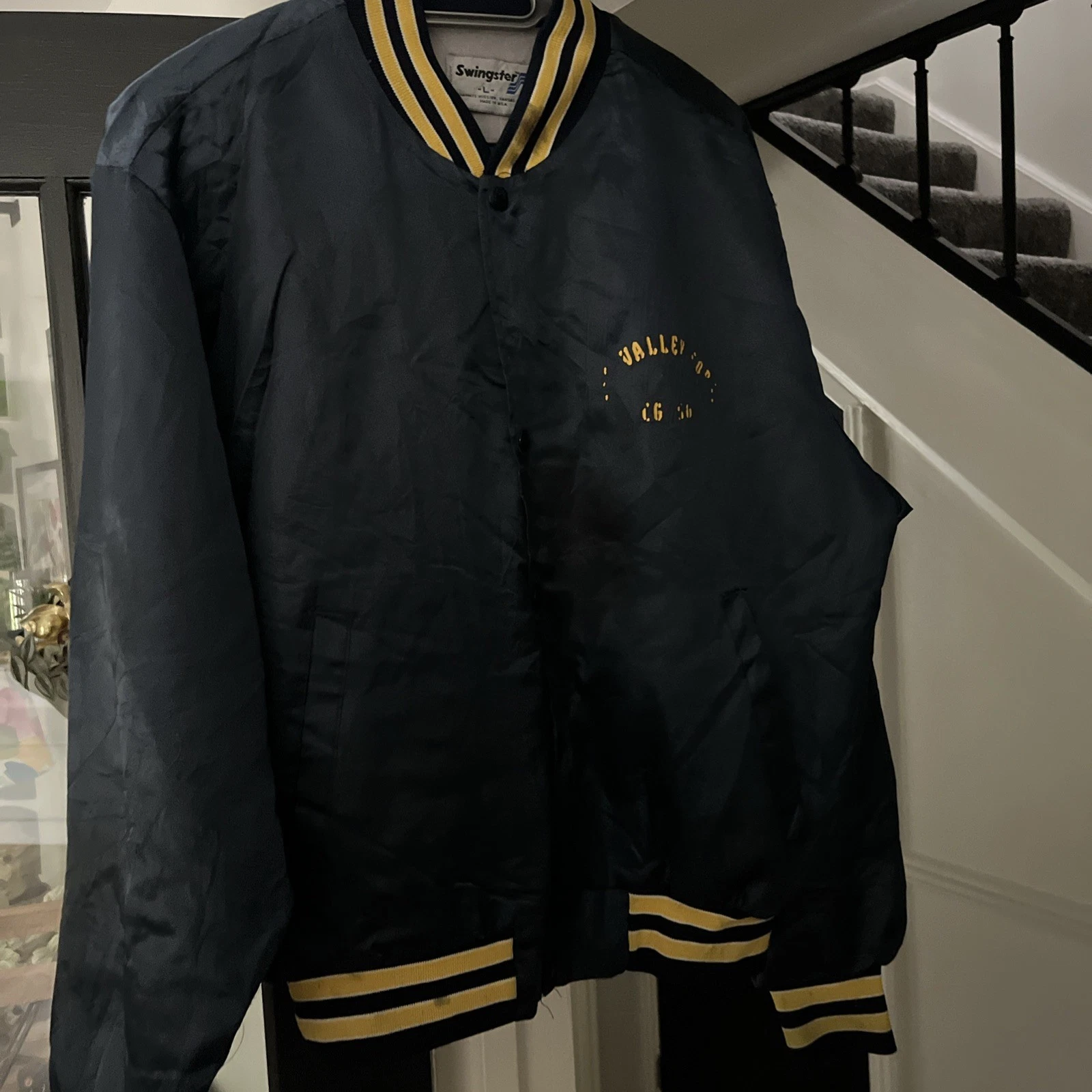 Vintage Swingster U.S. Marines Jacket Mens L Navy Satin Military Bomber Varsity