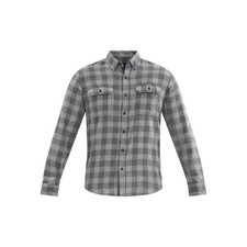 GEORGE Men  s Size S Long Sleeve Plaid Flannel Shirt Double Pocket Charcoal Grey