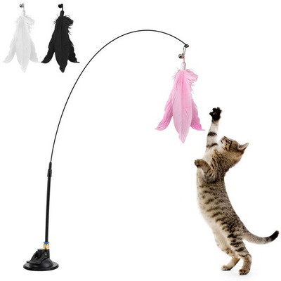 #ad Cat Feather Teaser Stick with Suction Plate Interactive Toys Cat Wand with Bell $7.35