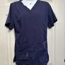 Adar Scrubs style P4212 Blue V-Neck Scrub Top size Medium