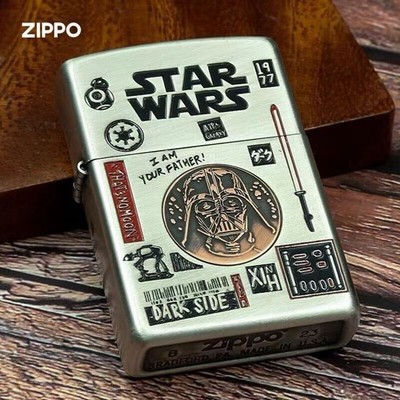Zippo Oil Lighter Smoked Silver Star Wars Darth Vader Lightsaber Logo New