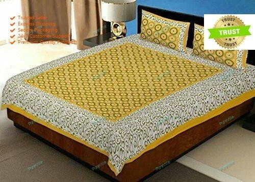 Sábana bajera doble Attartive Desgin 2 Kaam algodón puro amarillo con funda de almohada Foto 4 de 4