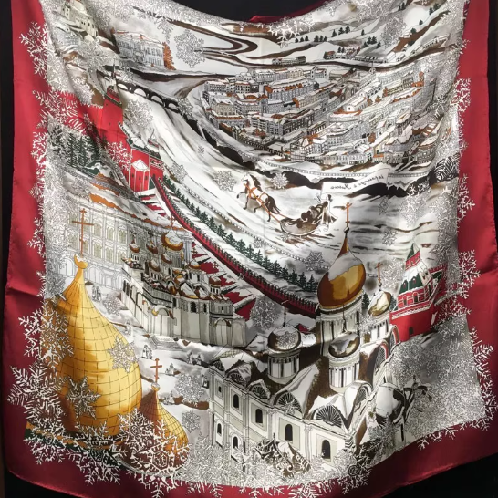 Pure 23 Momme Silk Wall Print Neckerchief 2 face Shawl 43'' Scarf Bandanna wrap