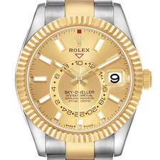 Rolex Sky Dweller Steel Yellow Gold Champagne Dial Mens Watch 336933 Box Card