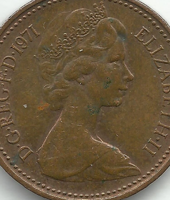 1971 New Penny UK 1 cent Coin w/ Queen Elizabeth II Great Britain