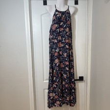 Old Navy Womens M Dark Floral Sleeveless Maxi Dress Blue Boho Hippie Festival