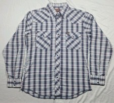 VTG Wrangler Shirt Medium Blue Plaid And Raised Aztec Pearl Snap Western 70s 80s
