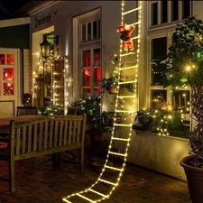 10FT Santa Solar Christmas Ladder Lights – Indoor/Outdoor Decoration