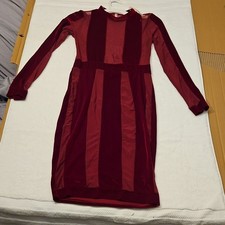 Auditions Red Long Sleeve Bodycon Dress Velvet Polyester Spandex Pullover Knee M
