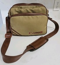 Canon Vintage Camera Bag Beige Brown Shoulder Strap Multi Pocket Used