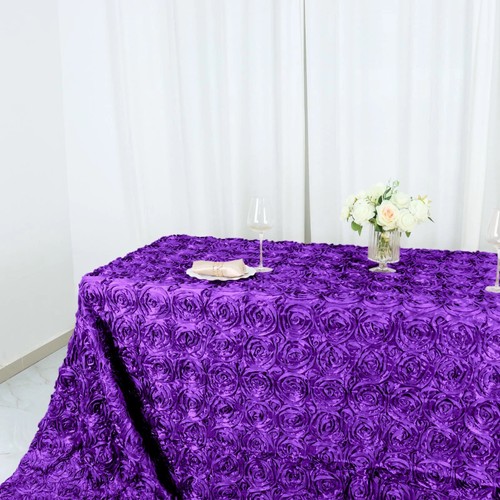 Purple RIBBON ROSES 90x156" RECTANGLE TABLECLOTHS Wedding Party Catering Linens - Picture 5 of 8