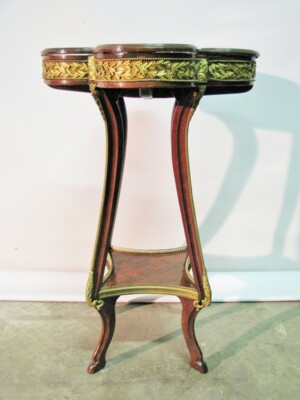 Unique 19th Century Louis XV Style French Inlaid Table With Gilt Bronze Mounts