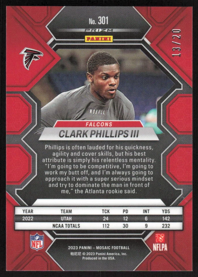 2023 Panini Mosaic Pink No Huddle Rookie #301 Clark Phillips /20 Atlanta Falcons - Image 2 of 2