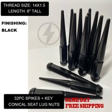 32 Black Xl Spike Lug Nuts 34 Hex M14x1.5 Fits Ram 2500 3500 Heavy Duty Key
