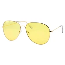 Mens Large Aviator Yellow Lens Sunglasses - Colored Tint Lens Driving Night time