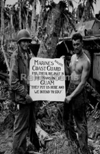 WW2 Picture Photo Marines salute the Coast Guard after enemy defeat on Guam 0887