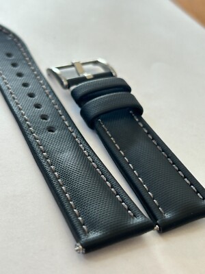BLACK High Quality Real Sailcloth Waterproof Watch Strap GRAY Stitch