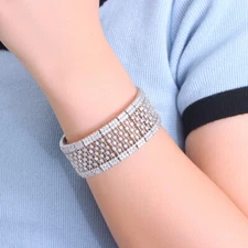 Heavy Work White Gold Plated CZ Bridal Pageant Big Wide Round Tennis Bracelet