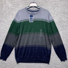 Club Room Shirt Mens XL Green Colorblock Knit Pullover Crewneck Long Sleeve
