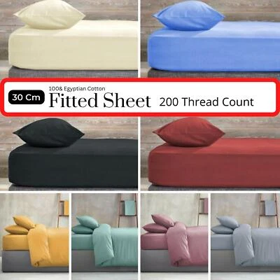 100% Egyptian Cotton Fitted Sheet 200TC Single 4FT Small Double King Super King