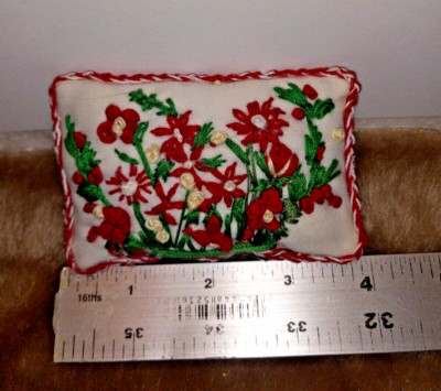 Embroidered Toss Pillow 1:6 Scale for Dollhouse or Room Box-Christmas Décor OOK