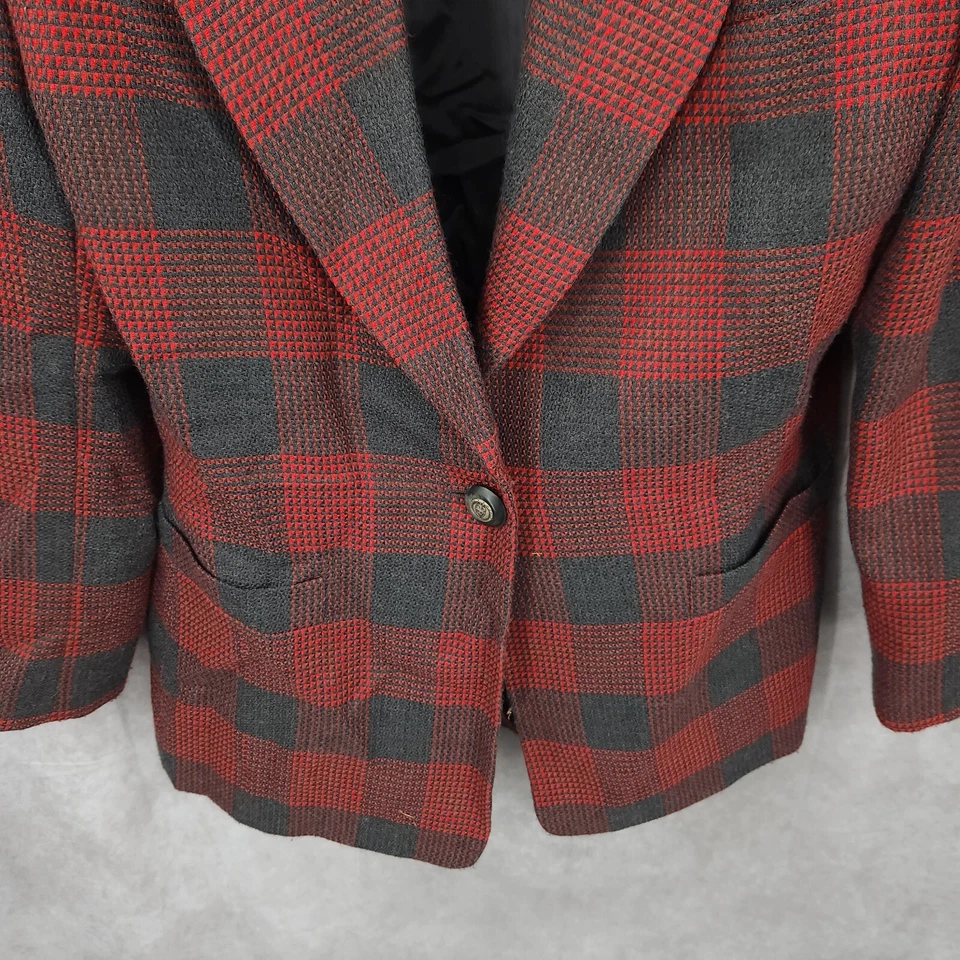 John Meyer Blazer Womens 12 Red Windowpane Sports Coat Jacket 1 B Wool Blend - Image 2 of 4