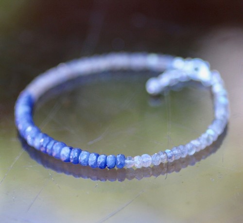 Natural Canadian Labradorite and Sapphire Bracelet Long Length Sterling Silver - Picture 10 of 10
