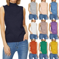 Women Sleeveless Mock Neck Tops Sweater Turtleneck Soft Basic Knit Vest Tank Top